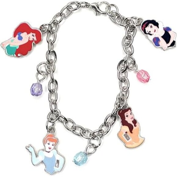 Disney Princess Charm Bracelet With Ariel Cinderella Belle & Snow White Charms - Picture 2 of 2
